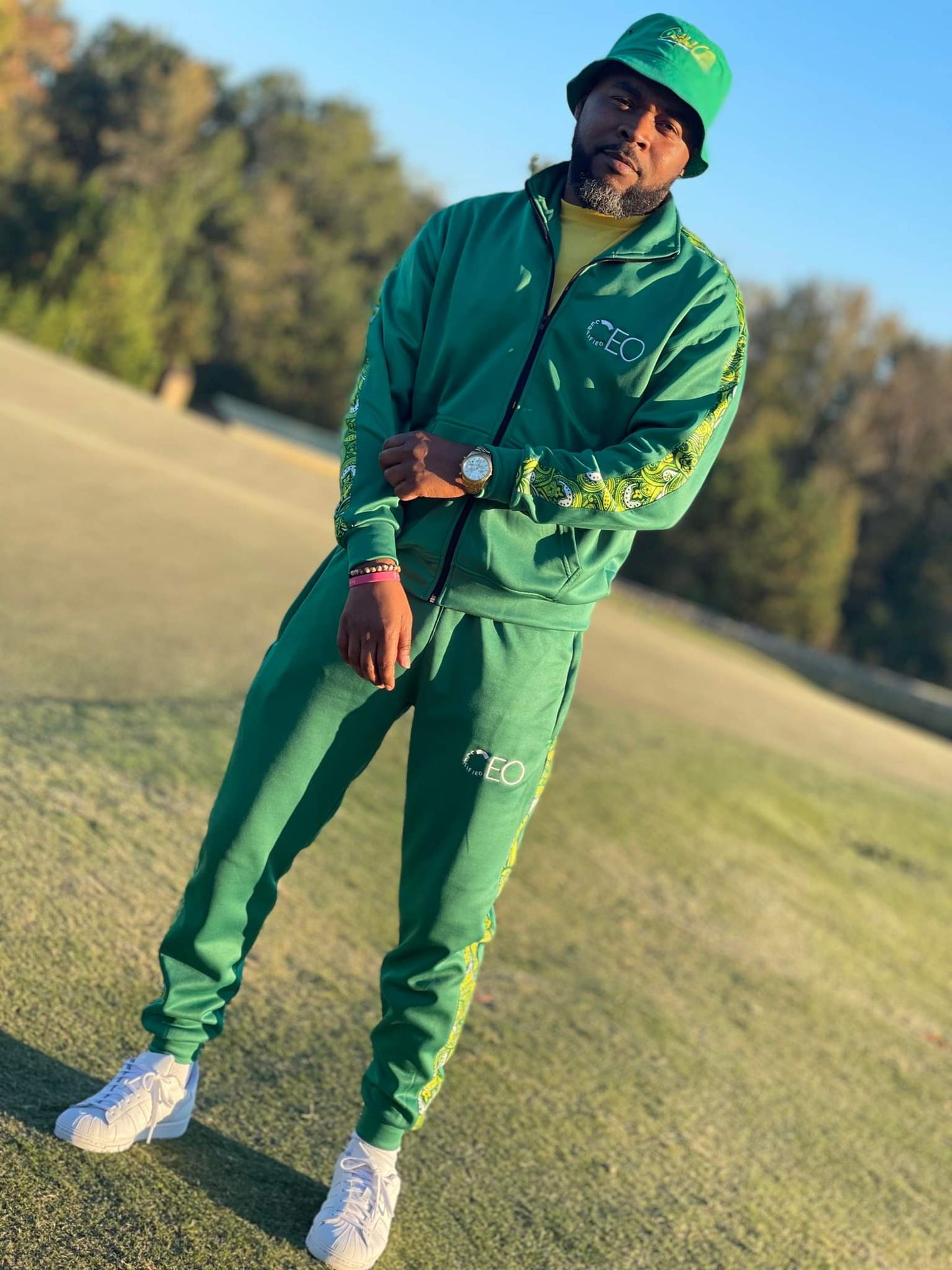 Certfied CEO Clothing green paisley tracksuit